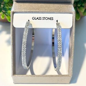 Christian Siriano Glass Stone Silver Hoops